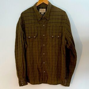 ✅ SCULLY Long Sleeve Pearl Snap Western Collared Shirt with pattern XL -Brown